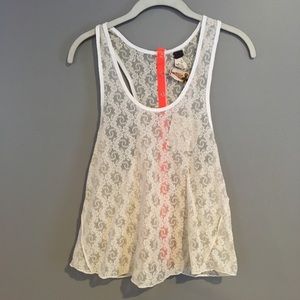 Cream lace tank with orange snap up back